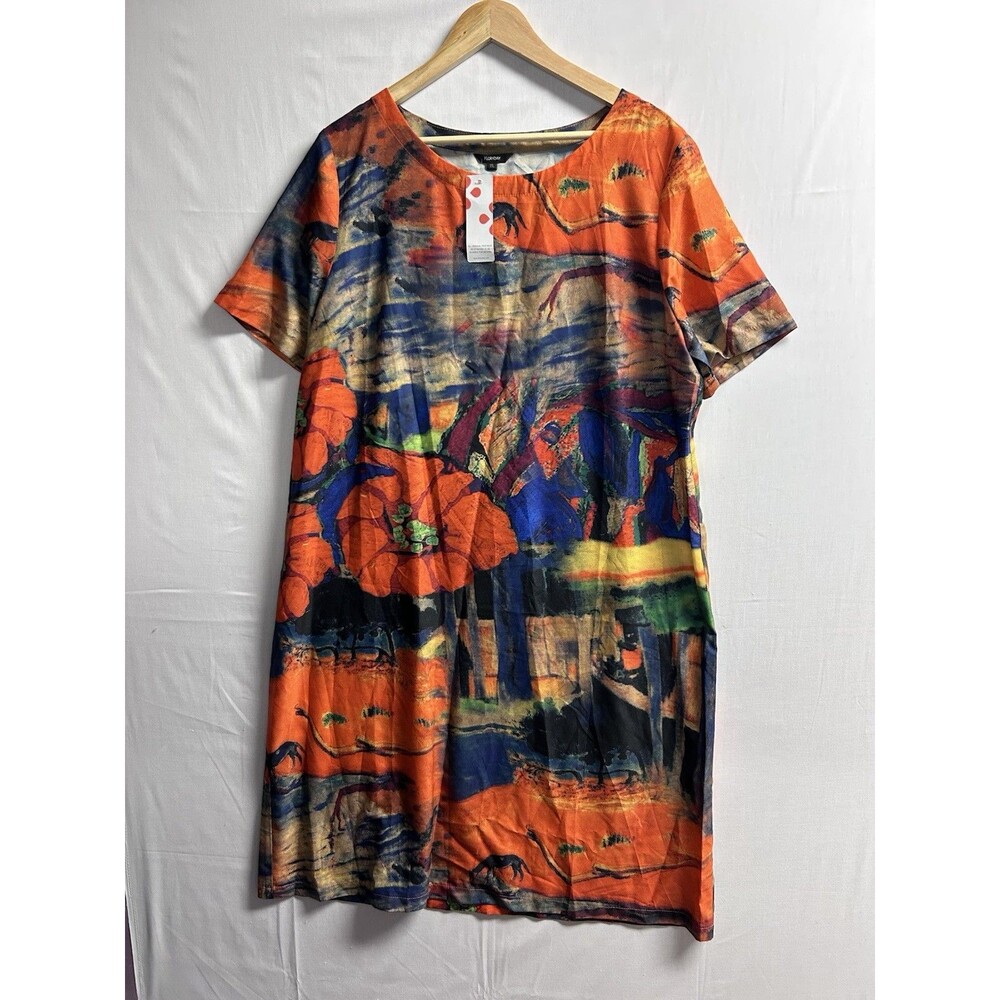 Floryday Women’s All Over Print Animals Nature Flower Print Dress Orange Blue XL